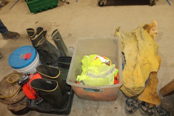 Misc Safety Equip. Muck Boots Size 12, 10, Helmets Rain Gear Sorrell