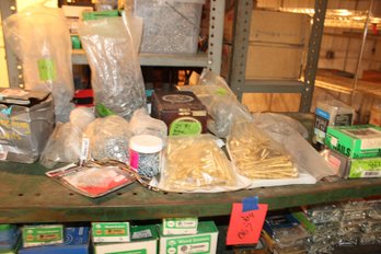 Misc Hardware Brass Steel Wood Screws Nails Various Sized -- 2 Shelves