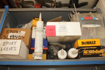 Epoxy Tubes And Nozzles. Tubes Of Caulking And 4 Heavy Duty Caulk Guns