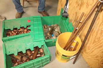 3 Totes Of Copper Fittings Up To 2 Inch , Pipe Bender Misc