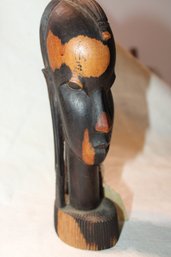 Vintage Marble Ebony Wood Hand-carved African Bust Figure, Black And Brown, Solid Nice