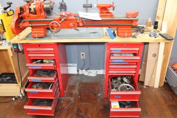 South Bend 9' Lathe Model A - With Dual Tool Box Bench And Many Attachments - Heads, Chucks, Gears