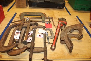 Lot Of Large Vices Pipe Wrench And Pipe Bender