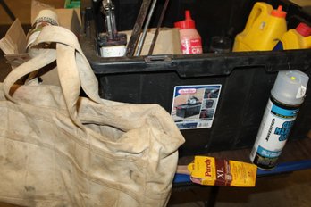 Misc Lot Of Hammered Spray Paint And Chalklines, Caulk Guns, Chalk