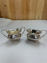 ANTIQUE VINERS OF SHEFFIELD SILVER ALPHA PLATE SUGAR AND CREAMER