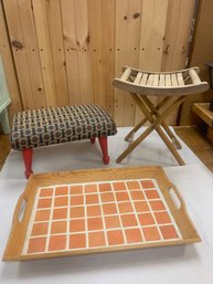 LOT OF 3 STOOL FOLDING CHAIR TILE TRAY