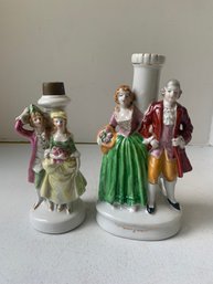 PAIR OF OCCUPIED JAPAN LAMP BASES, PORCELAIN