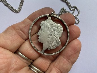 Morgan Dollar Cut Out Silhouette Pendant With Chain