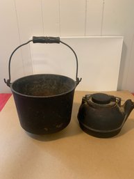 CAST IRON POT AND TEA POT