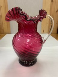 BEAUTIFUL CRANBERRY GLASS PITCHER