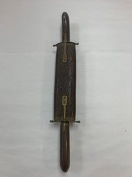 VINTAGE WOOD CARVED BRASS CARVING SET