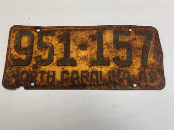NORTH CAROLINA 1949 LICENSE PLATE