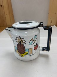 MID CENTURY ENAMEL TEA POT
