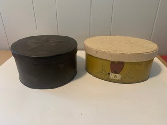 OVAL SHAKER STYLE BOX AND PRIMITIVE METAL CONTAINER