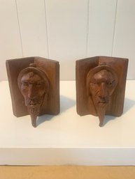 DON QUIXOTE WOOD CARVED BOOKENDS