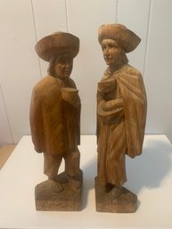 PAIR OF WOOD HAND CARVED South American Peasant Figures