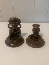 PAIR OF VINTAGE ASHTRAYS ONE HAS MATCH HOLDER