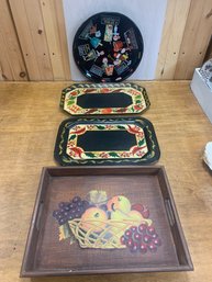 LOT OF 4 TRAYS   ONE WOOD