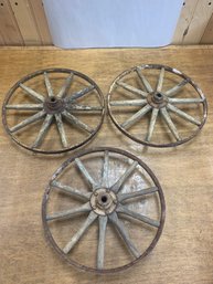 LOT OF 3 SMALL WAGON WHEELS