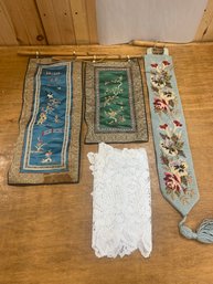 VINTAGE SILK WALL HANGERS/STITCHED/WHITE RUNNER