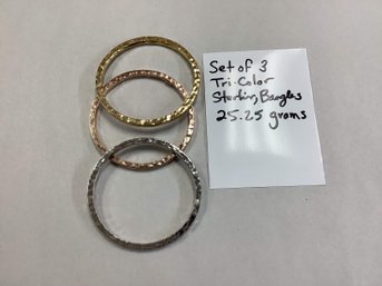SET OF 3 TRI-COLOR STERLING BANGLES 25.25 GRAMS