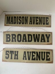 LOT OF 3 NYC STYLE METAL DECOR SIGNS   19 X 5'H