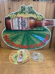 BUDWEISER TIN ADVERTISEMENT WITH 2 DECALS