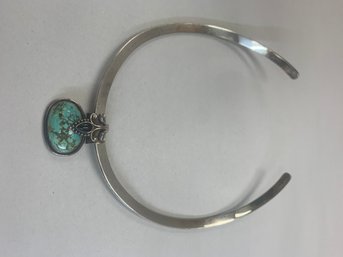 STERLING SILVER COLLAR NECKLACE W/TURQUOISE AND BLACK ONYX PENDANT 58 GRAMS