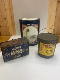 VINTAGE TIN LOT TOBACCO, PEANUTBUTTER, CHIP