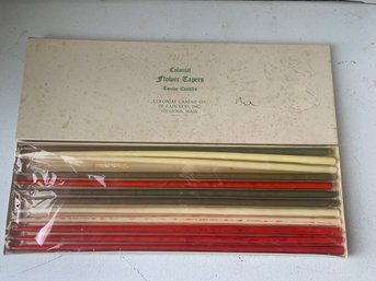 VINTAGE COLONIAL FLOWER TAPERS  12 CANDLES,  ORIGINAL BOX