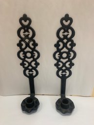 VINTAGE CAST IRON CANDLE HOLDERS PAIR
