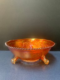 VINTAGE 1920S FENTON MARIGOLD CARNIVAL GLASS FOOTED BOWL  8.5'W