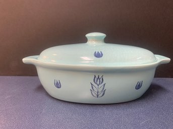 1950S CRONIN BLUE TULIP CASSEROLE COVERED OVAL DISH