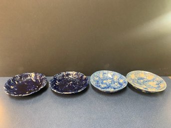 LOT OF 4 BLUE/ WHITE POTTERY TRINKET DISHES, ETC.