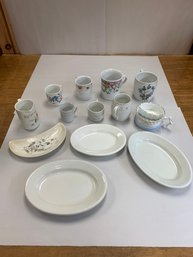 13 PIECE GLASS LOT WITH IRONSTONE, ETC.