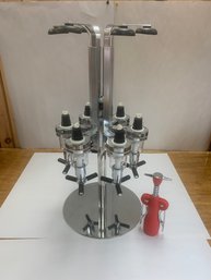 6 BOTTLE ROTATING LIQUOR DISPENSER WITH 2 SPARES AND BOTTLE OPENER