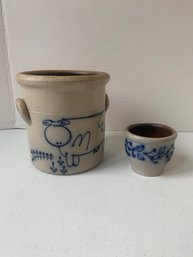 SALMON FALLS STONEWARE CROCK AND CUP