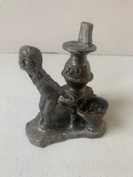 HEAVY MICHAEL RICKER PEWTER SCULPTURE, MISTY AND A POT BELLY STOVE, 4'H  522/2000