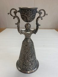VINTAGE WEDDING CUP-- GERMAN PEWTER  8.25'H  CHALICE LADY FIGURINE