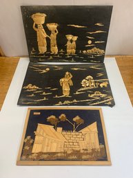 ASIAN STRAW ART ON BLACK FELT