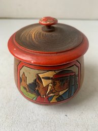 VINTAGE SIGNED HANDPAINTED WOODEN LIDDED TOBACCO BOX W/ CARVED AND PAINTED FOLK ART