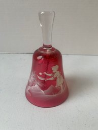 VINTAGE MARY GREGORY CRANBERRY GLASS FENTON BELL,  5.5'H