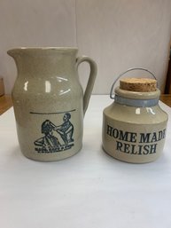 STONEWARE PITCHER/RELISH CONTAINER
