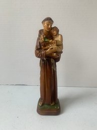 VINTAGE FIGURINE OF SAINT ANTHONY OF PADUA HOLDING CHRIST CHILD, 8.75'h