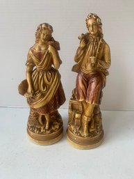 PAIR OF CHALKWARE FIGURINES, MID CENTURY