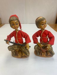 PAIR OF VINTAGE HONG KONG ASIAN TILSO BOYS PLAYING INSTRUMENTS