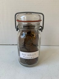 300 WHEAT PENNIES IN A JAR