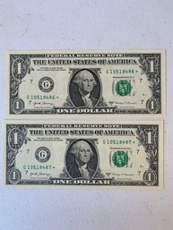 2017 A    TWO $1.00 FEDERAL RESERVE NOTES W/ CONSECUTIVE  NUMBERS, STAR NOTES