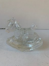 CLEAR GLASS ROCKING HORSE CANDLE HOLDER