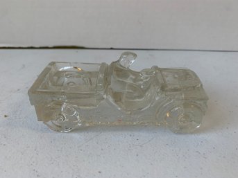 CLEAR GLASS WILLYS JEEP CANDY CONTAINER